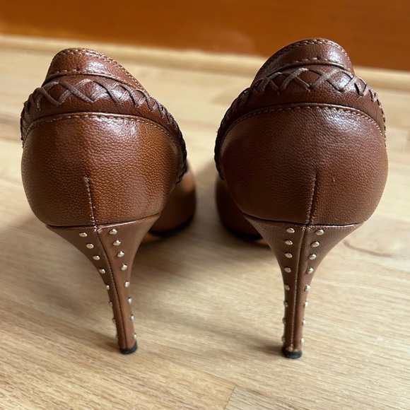 YVES SAINT LAURENT vintage leather cross-stitch studded heels Y2K size 37 - Picture 6 of 13